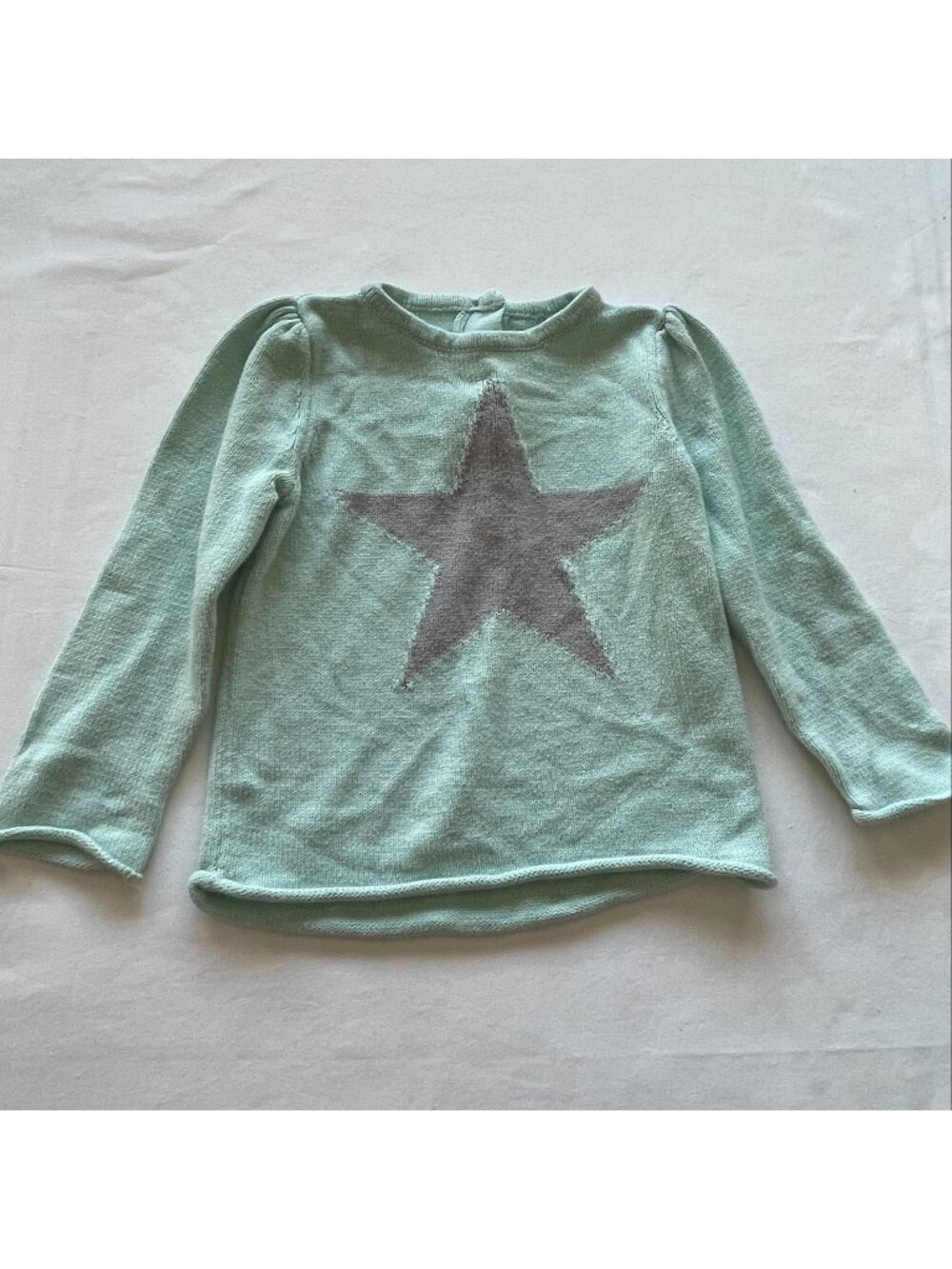 Crazy 8 Mint Green Long-Sleeve Knit Sweater Gray Star Design Button Back Size 3T